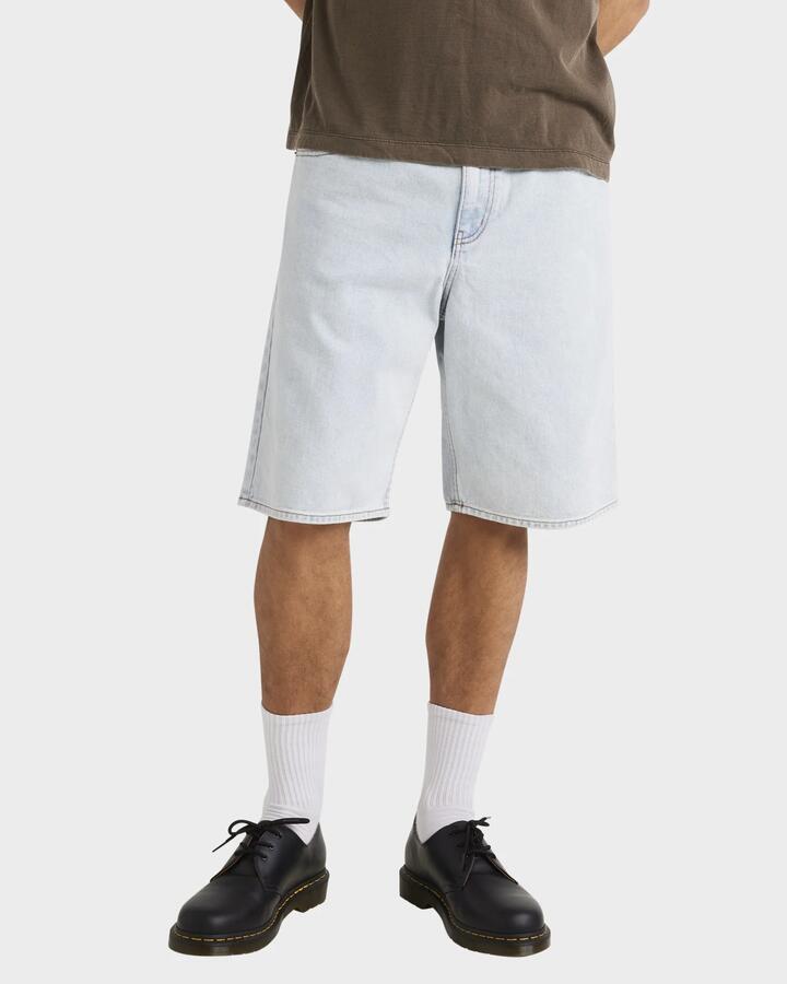 Image of a model wearing Shorts. Productname: RVCA - Mens Skate Denim Shorts - Ash Blue - in Ash Blue colour by brand - RVCA
