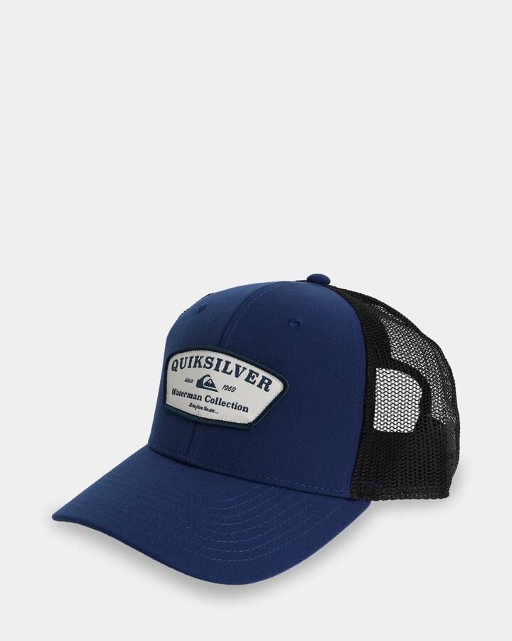 Image of Hats. Product name - Quiksilver Mens Hook Minded Trucker Cap Majolica Blue in Majolica Blue colour by brand - Quiksilver