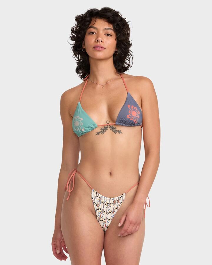 Image of Swimwear. Product name - RVCA Womens Lauryn Slide Tri Skimpy Bikini Bottom Multi in Multi colour by brand - RVCA