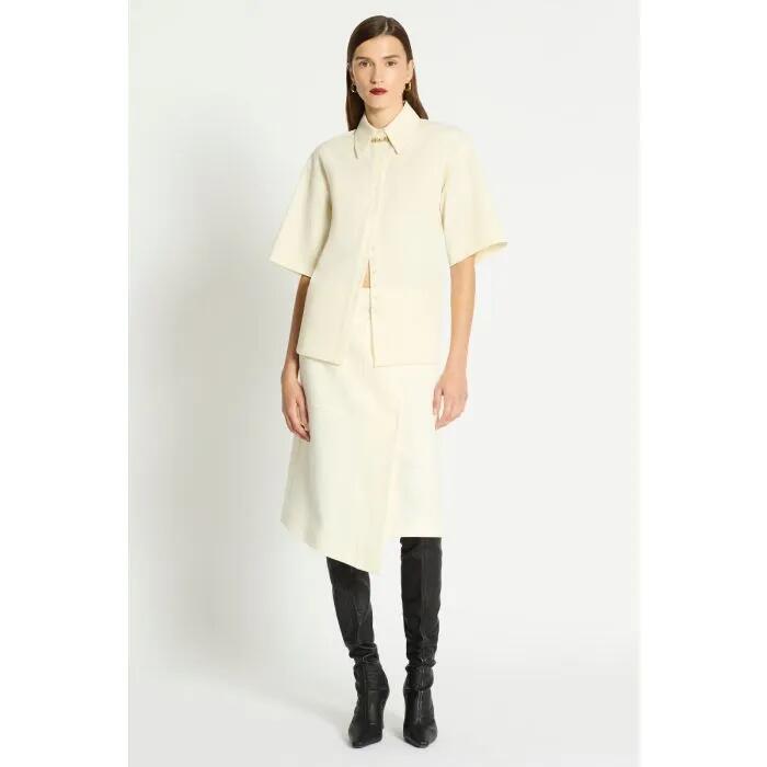Image of a model wearing Tops. Productname: Andante Shirt in VANILLA colour by brand - sass and bide