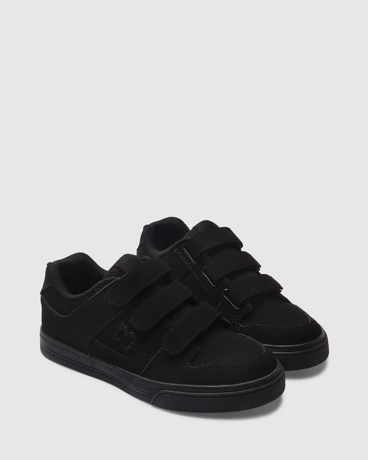 Image of Shoes. Product name - DC Shoes Boys 8-16 Pure V Skate Shoes Black/Black/Black in Black/Black/Black colour by brand - DC Shoes