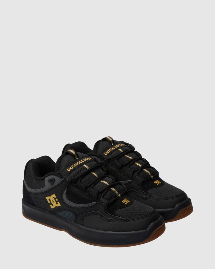 Image of Shoes. Product name - DC Shoes Mens Kalynx Zero Skate Shoes Black/Gold in Black/Gold colour by brand - DC Shoes