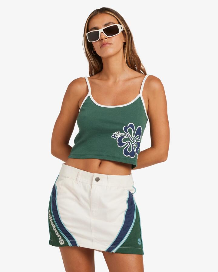 Image of a model wearing Tops. Productname: Billabong Womens Bong Together Tank Top Green Bay - in Green Bay colour by brand - Billabong