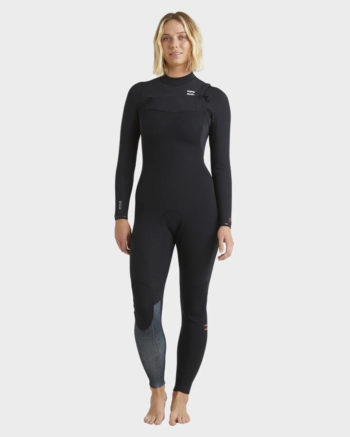 Image of Wetsuits. Product name - Billabong Womens 4/3Mm W Furnace Natural Steamer Wetsuit Black Tiki in Black Tiki colour by brand - Billabong