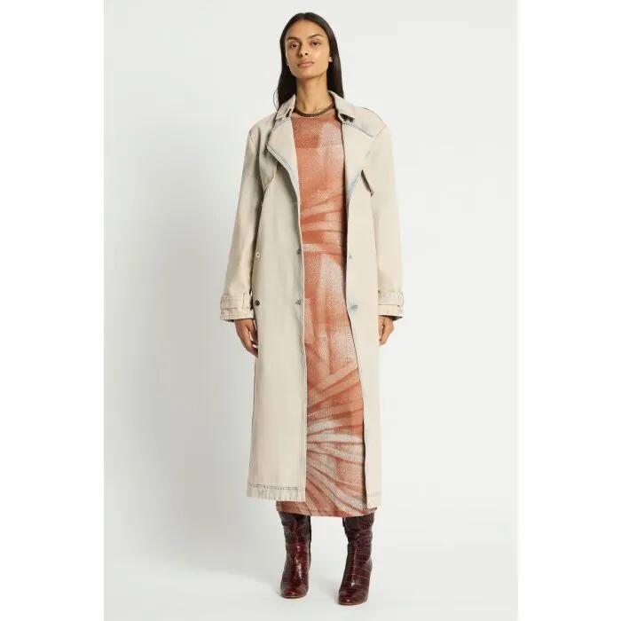 Image of a model wearing Denim. Productname: Beached Denim Trench in Blush colour by brand - sass and bide