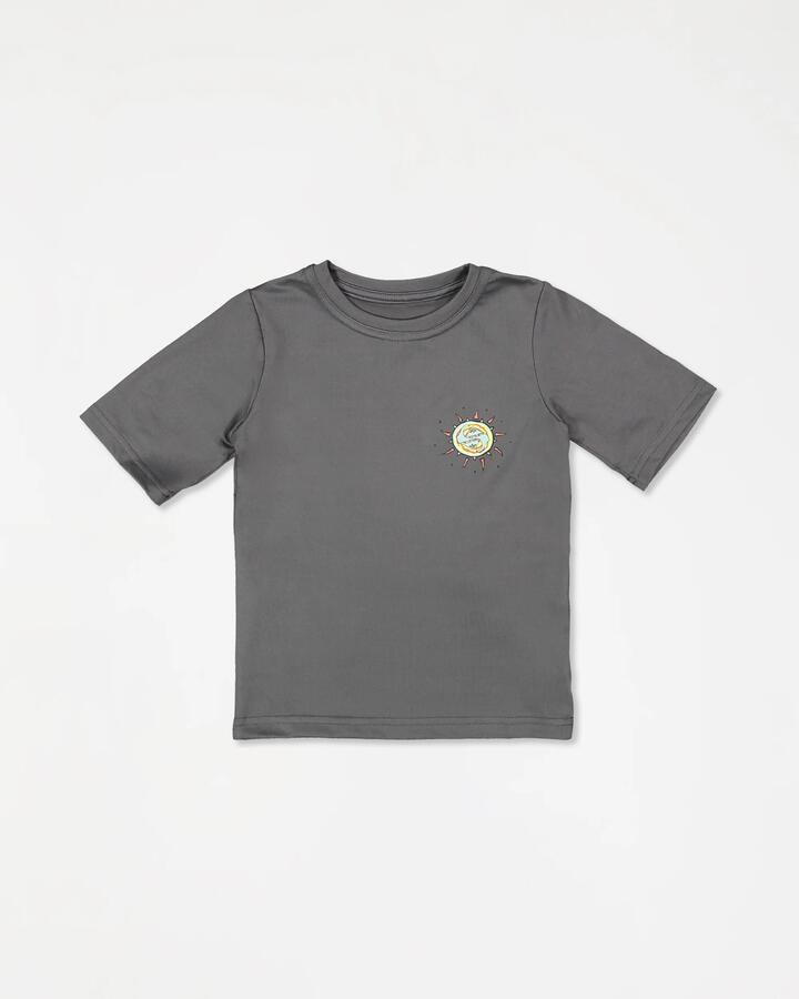Image of a model wearing Tops. Productname: Quiksilver Boys 2-7 Everyday Short Sleeve Upf 50 Surf T-Shirt Iron Gate - in Iron Gate colour by brand - Quiksilver