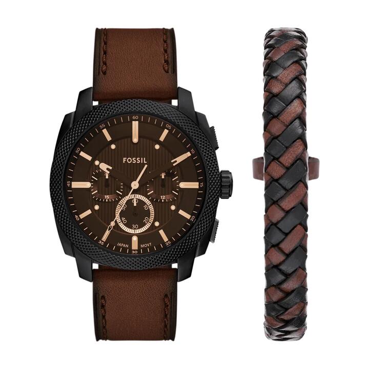 Image of Bracelets. Productname: Fossil Machine Chronograph Brown Leather Watch and Bracelet Set FS6102SET in Watch colour by brand - Fossil