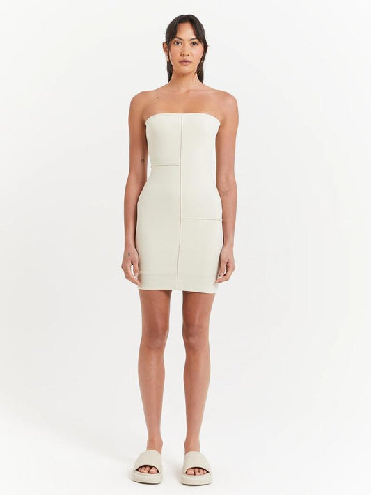 Image of a model wearing Dress. Productname: Beyond Her Jordan Mini Dress in Chalk colour by brand - Beyond Her