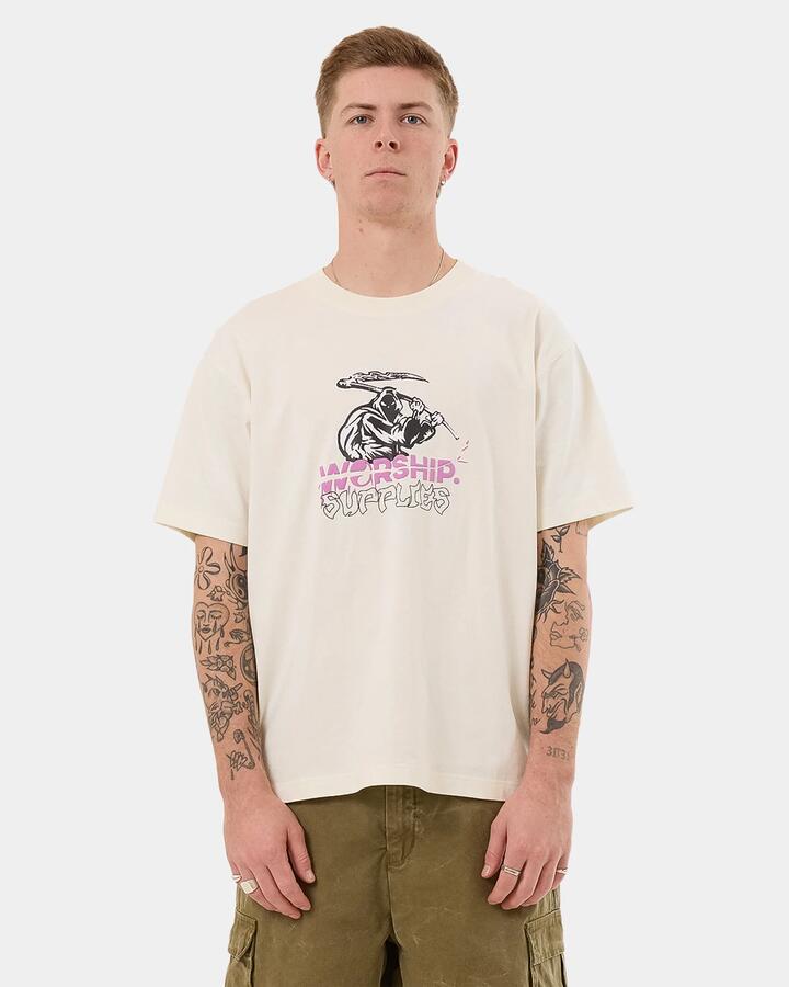 Image of T-Shirts. Product name - Worship Mens Slasher T-Shirt Bone in Bone colour by brand - Worship