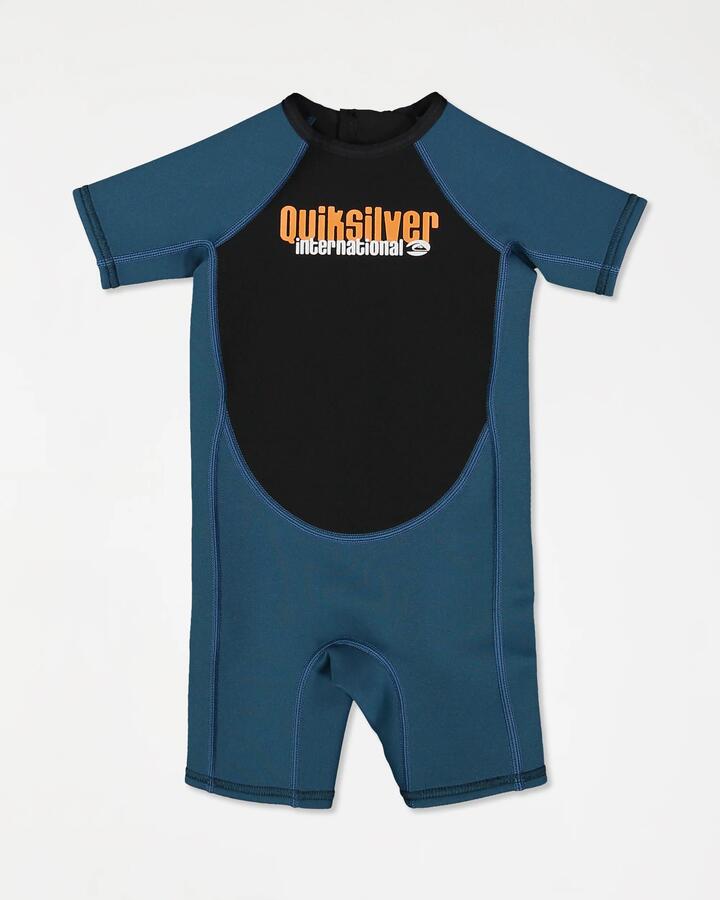 Image of a model wearing Tops. Product name - Quiksilver Boys 2-4 1.5Mm Short Sleeve Back Zip Spring Suit Midnight Turquoise in Midnight Turquoise colour by brand - Quiksilver