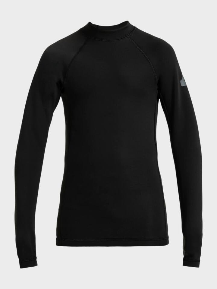 Image of a model wearing Tops. Product name - Quiksilver Boys 8-16 Everyday Heat Long Sleeve Rash Vest Black in Black colour by brand - Quiksilver
