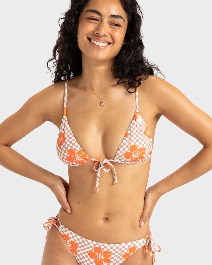 Image of Swimwear. Product name - Roxy Womens Mini Hula Bikini Top Warm Taupe Hibi Square in Warm Taupe Hibi Square colour by brand - Roxy