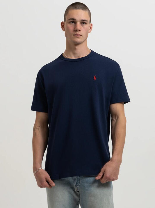 Image of a model wearing Tops. Productname: Polo Ralph Lauren Heavyweight T-Shirt in Navy colour by brand - Polo Ralph Lauren