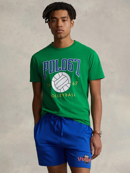 Image of a model wearing Tops. Productname: Polo Ralph Lauren Volley 67 T-Shirt in English Green colour by brand - Polo Ralph Lauren