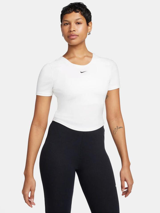 Image of a model wearing Tops. Productname: Nike Sportswear Chill Knit Scoop Back Top in Sail/Black colour by brand - Nike