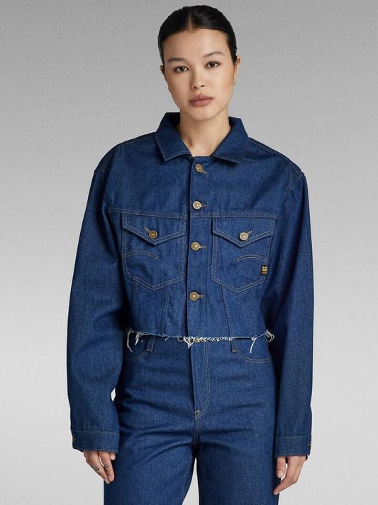 Image of a model wearing Outerwear. Productname: G-Star Relaxed Cropped Cut Off Jacket in Raw Denim colour by brand - G-Star