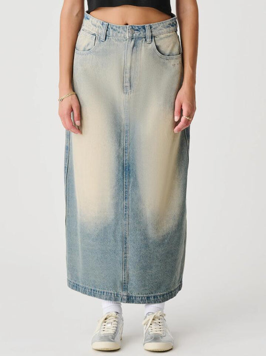 Image of a model wearing Skirts. Productname: Xgirl Mills Midi Skirt in Dirty Blue colour by brand - Xgirl