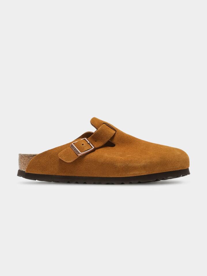 Image of Slippers. Productname: Birkenstock Unisex Boston Soft Footbed Slip-Ons in Mink colour by brand - Birkenstock