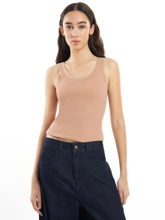 Image of a model wearing Tops. Productname: First Mse Mse Knit Tank Top in Praline colour by brand - First Mse