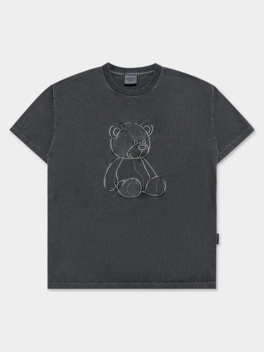 Image of a model wearing Tops. Productname: ADLV Bear Applique Washing Tee in Charcoal colour by brand - ADLV