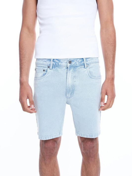 Image of a model wearing Denim. Productname: Article One Zane Skinny Denim Short - Glacial Blue in Glacial Blue colour by brand - Article One