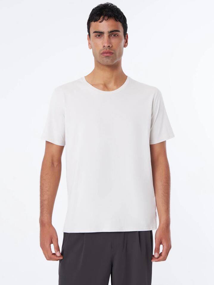 Image of a model wearing Tops. Productname: Article One Classic Tee in Ecru colour by brand - Article One