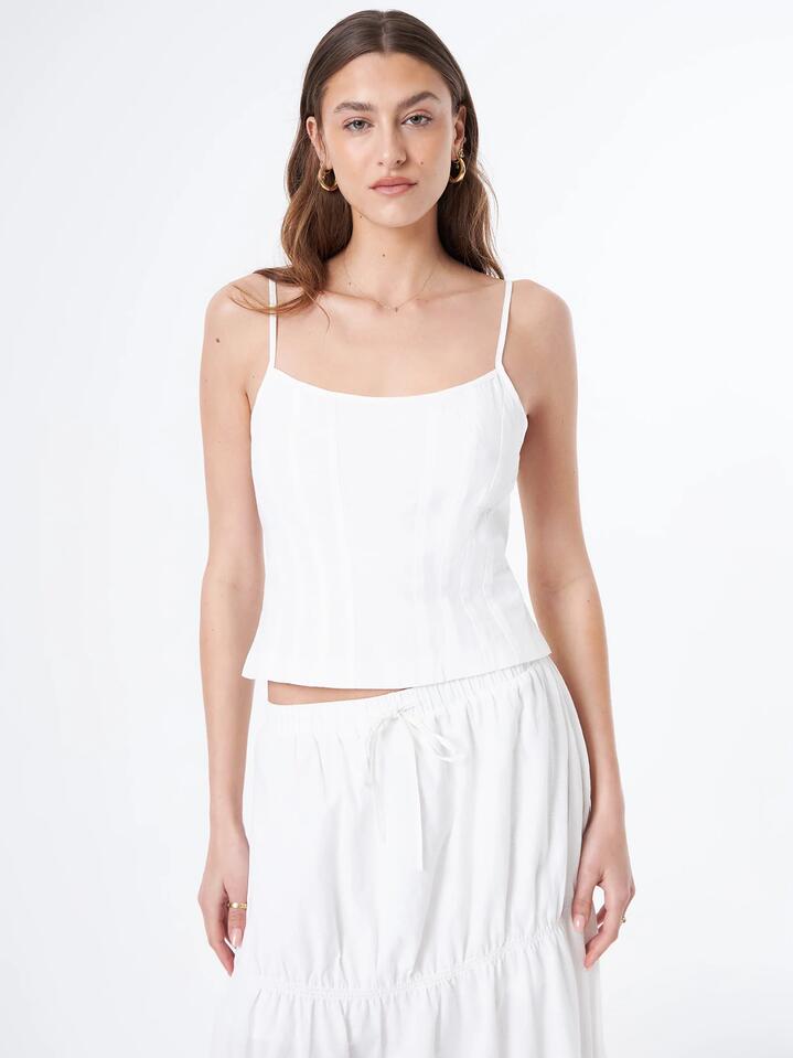 Image of a model wearing Tops. Productname: Beyond Her Dela Bodice Top in Off White colour by brand - Beyond Her