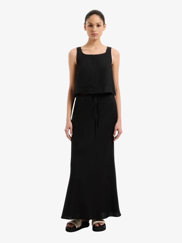 Image of a model wearing Tops. Productname: Nude Lucy Thilda Linen Top in Black colour by brand - Nude Lucy