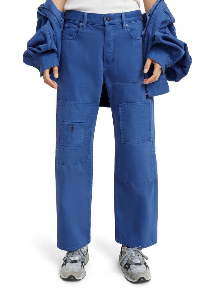 Image of a model wearing Denim. Productname: G-Star Bowey 3D Boyfriend Patch Ankle in Faded Blue Papillon Patched colour by brand - G-Star