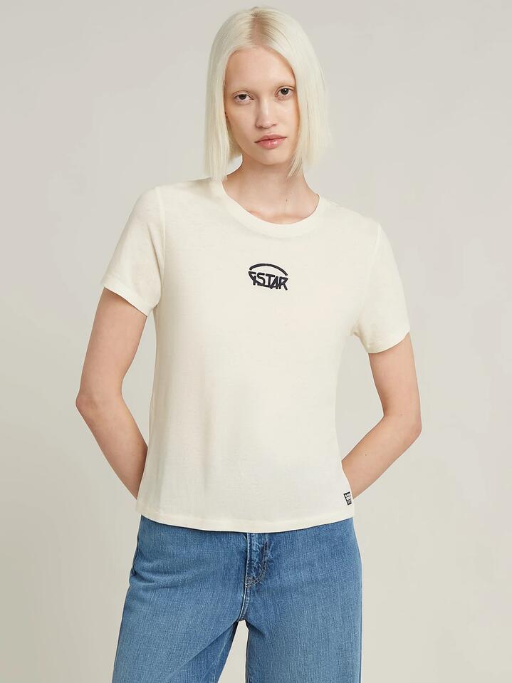 Image of a model wearing Tops. Productname: G-Star Small Center Logo Tee in Chalk colour by brand - G-Star