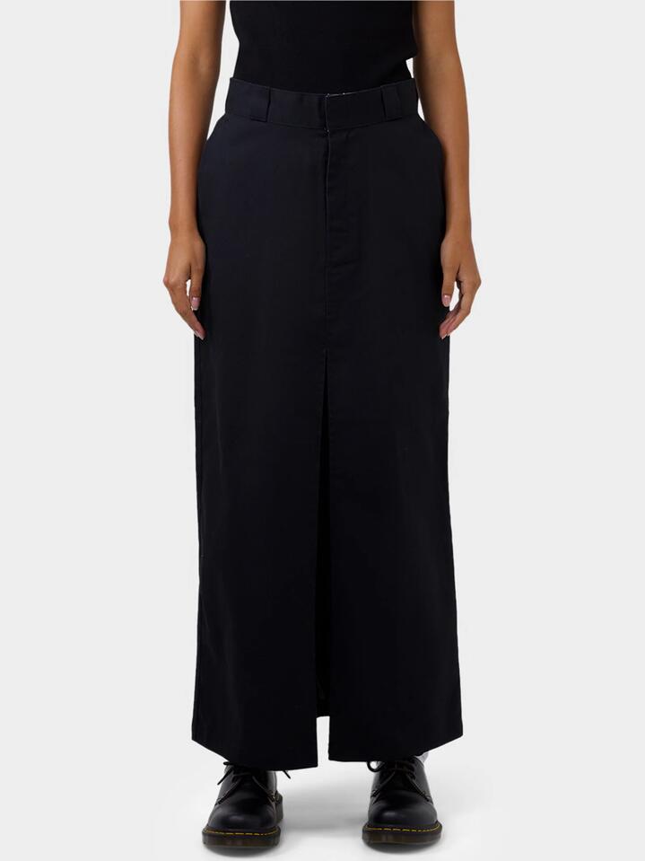 Image of a model wearing Skirts. Productname: Dickies 874 Maxi Skirt in Black colour by brand - Dickies