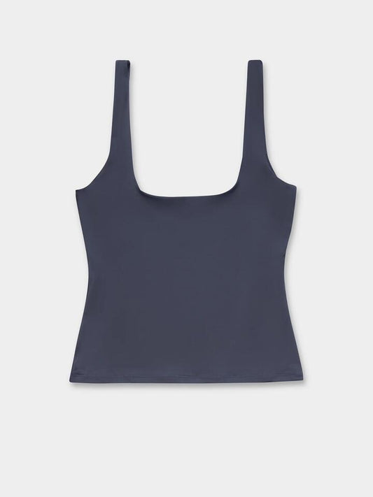 Image of a model wearing Tops. Productname: First Mse Standard Square Neck Tank in Soot colour by brand - First Mse