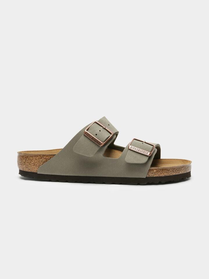 Image of Shoes. Productname: Birkenstock Unisex Arizona BirkiBuc Regular Width in Stone colour by brand - Birkenstock