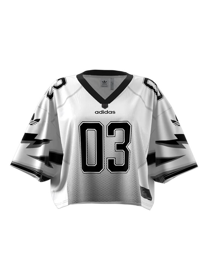 Image of a model wearing Shorts. Productname: Adidas Short Sleeve Jersey in WHITE colour by brand - Adidas