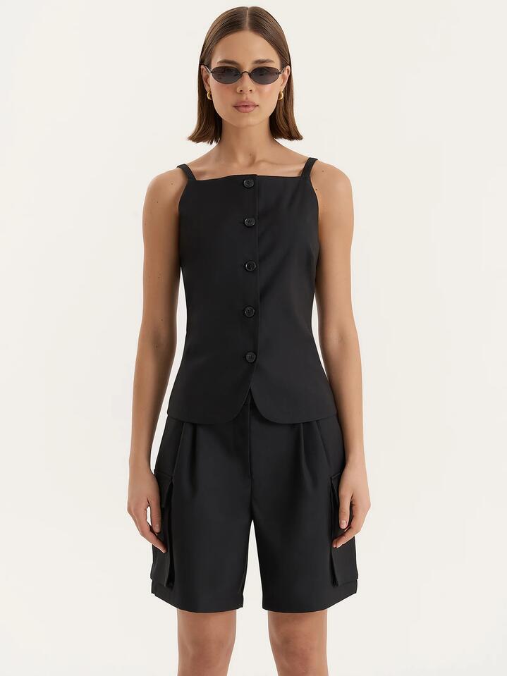 Image of a model wearing Outerwear. Productname: 4th & Reckless Devon Waistcoat in Black colour by brand - 4th & Reckless