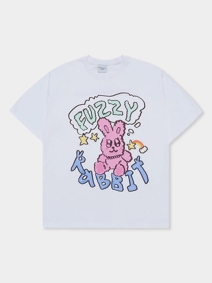 Image of a model wearing Shorts. Productname: ADLV Popstar Rabbit Short Sleeve Tee in WHITE colour by brand - ADLV