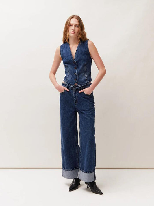 Image of a model wearing Denim. Productname: Lulu & Rose Tia Cuff Jean in Dark Wash colour by brand - Lulu & Rose