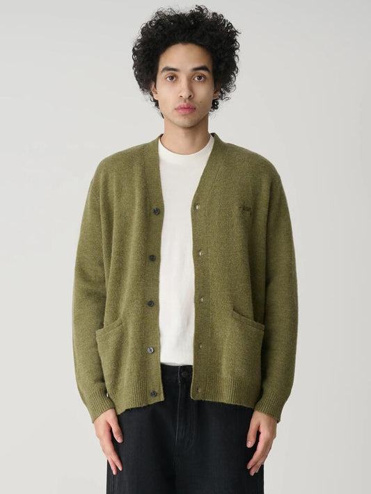 Image of a model wearing Outerwear. Productname: S-Double Knit Script Cardigan in Olive colour by brand - S-Double