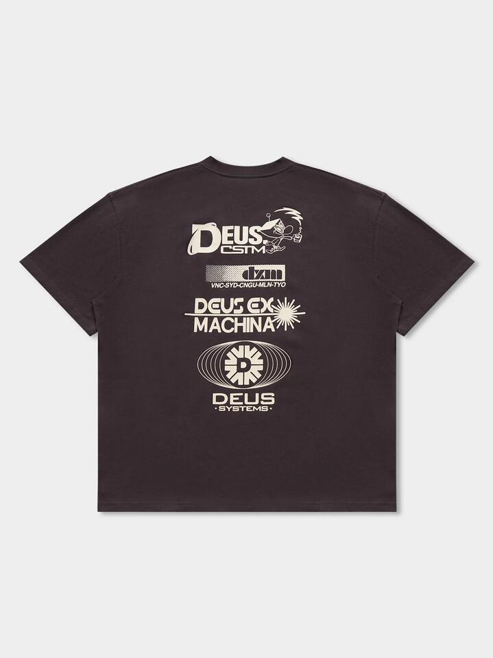 Image of a model wearing Tops. Productname: Deus System Network Tee in Anthracite colour by brand - Deus