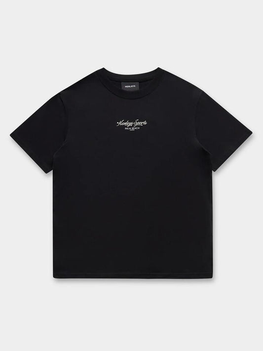Image of a model wearing Tops. Productname: Henleys Palm Beach Tee in Black colour by brand - Henleys