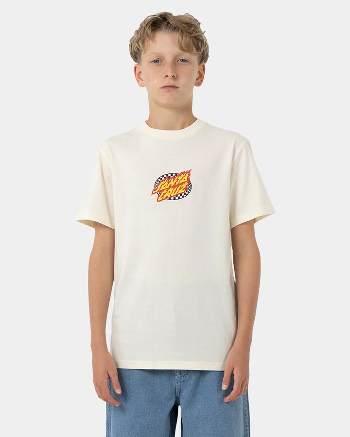 Image of T-Shirts. Product name - Santa Cruz Boys 8-16 Goal Flame Center T-Shirt Cream in Cream colour by brand - Santa Cruz