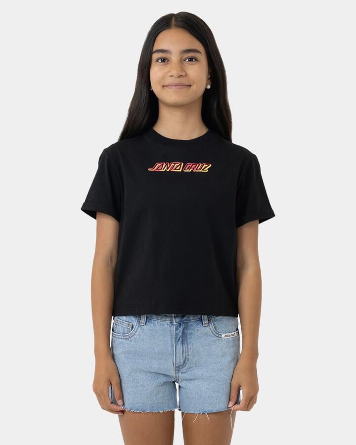Image of T-Shirts. Product name - Santa Cruz Girls 8-16 Seeing Moon Dot Strip T-Shirt Black in Black colour by brand - Santa Cruz