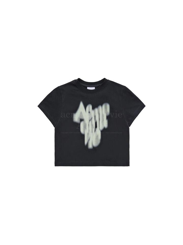 Image of a model wearing Shorts. Productname: ADLV Blur Logo Crop Short Sleeve T-Shirt in BLACK colour by brand - ADLV