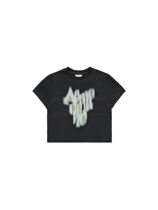 Image of a model wearing Shorts. Productname: ADLV Blur Logo Crop Short Sleeve T-Shirt in BLACK colour by brand - ADLV