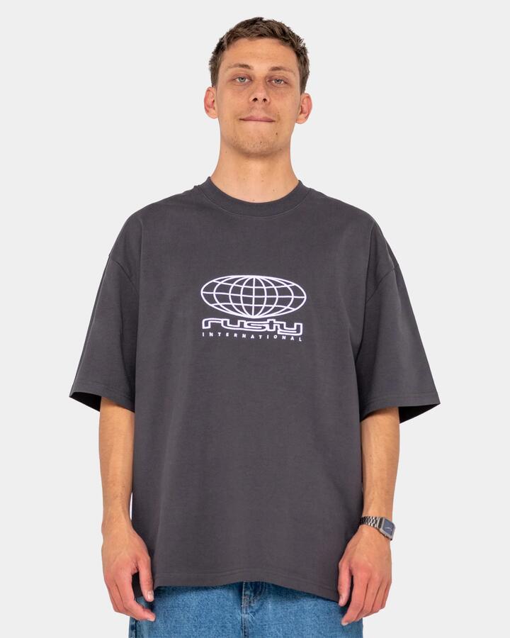 Image of T-Shirts. Product name - Rusty Mens Internazionale T-Shirt Carbon in Carbon colour by brand - Rusty