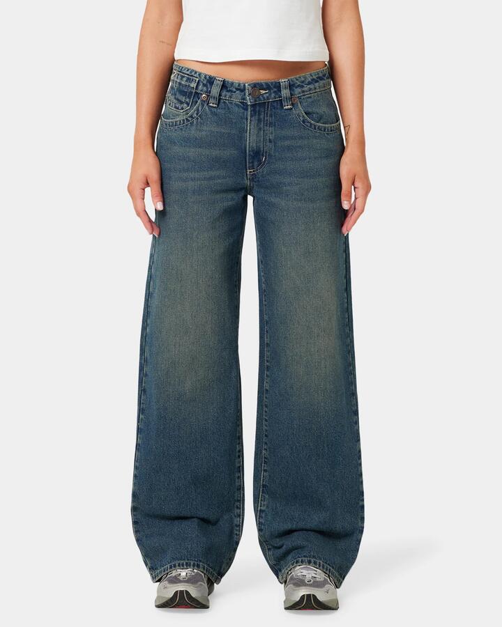 Image of Jeans. Productname: A Brand Womens A Brand X Rip Curl 99 Baggy Zola Denim Jeans Tint Dark Blue - in Tint Dark Blue colour by brand - A Brand
