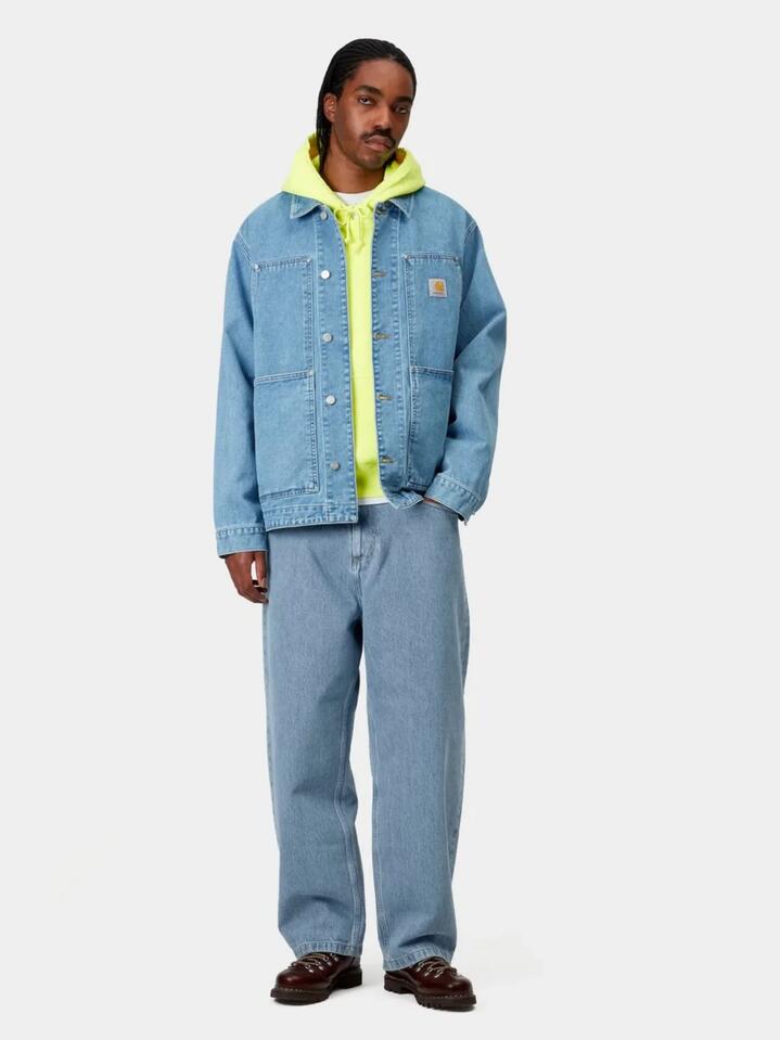 Image of a model wearing Pants. Productname: Carhartt Wip Brandon Pant in Blue colour by brand - Carhartt Wip
