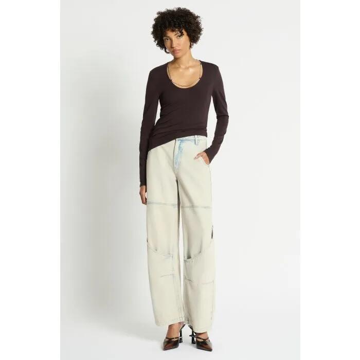 Image of a model wearing Tops. Productname: Chain Reaction Jersey Top in KALAMATA colour by brand - sass and bide