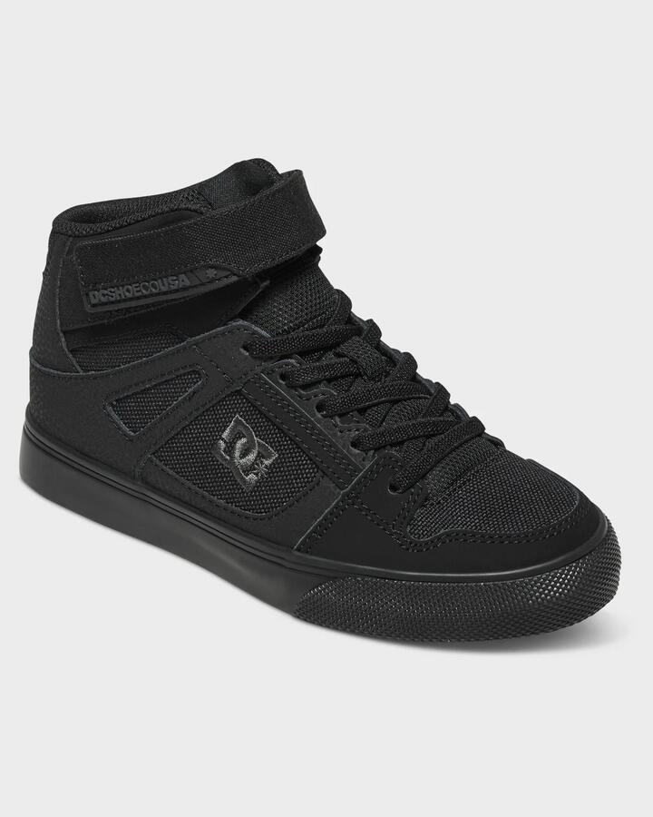 Image of Shoes. Product name - DC Shoes Boys 8-16 Pure High Tip Ev Skate Shoes Black/Black/Black in Black/Black/Black colour by brand - DC Shoes