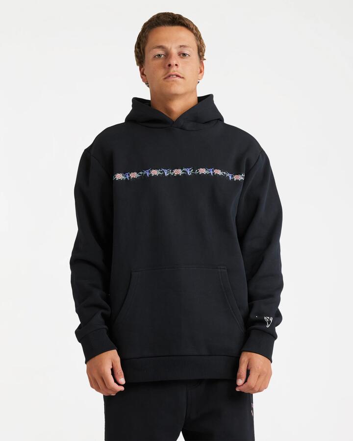 Image of a model wearing Outerwear. Productname: Billabong Mens Occy Heritage Pullover Hoodie Black - in Black colour by brand - Billabong